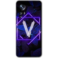 MRC İletişim Xiaomi Mi 12 Kılıf Hd Desen Baskılı Arka Kapak - Dark Neon Yaprak V Harfi