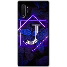 MRC İletişim Samsung Galaxy Note 10 Plus Kılıf Hd Desen Baskılı Arka Kapak + Temperli Cam - Dark Neon J Harfi