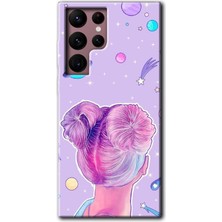 MRC İletişim Samsung Galaxy S22 Ultra Kılıf Hd Desen Baskılı Arka Kapak + Temperli Cam - Uzaylı Kız