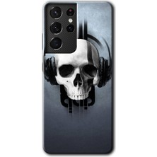 MRC İletişim Samsung Galaxy S21 Ultra Kılıf Hd Desen Baskılı Arka Kapak + Temperli Cam - Müzik Kurukafa