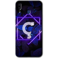 MRC İletişim Samsung Galaxy M20 Kılıf Hd Desen Baskılı Arka Kapak + Temperli Cam - Dark Neon Yaprak Ç Harfi