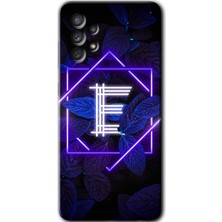 MRC İletişim Samsung Galaxy A33 Kılıf Hd Desen Baskılı Arka Kapak + Temperli Cam - Dark Neon Yaprak E Harfi