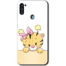 MRC İletişim Samsung Galaxy A11 Kılıf Hd Desen Baskılı Arka Kapak + Temperli Cam - Sevimli Kedi