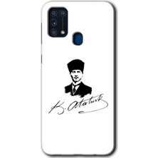 MRC İletişim Samsung Galaxy M31 Kılıf Hd Desen Baskılı Arka Kapak + Temperli Cam - Kemal Atatürk Imza