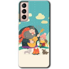 MRC İletişim Samsung Galaxy S21 Kılıf Hd Desen Baskılı Arka Kapak + Temperli Cam - Kış Pikniği