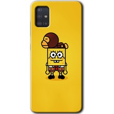 MRC İletişim Samsung Galaxy A51 Kılıf Hd Desen Baskılı Arka Kapak + Temperli Cam - Sünger Bob