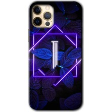 MRC İletişim iPhone 12 Pro Max Kılıf Hd Desen Baskılı Arka Kapak + Temperli Cam - Dark Neon Yaprak I Harfi