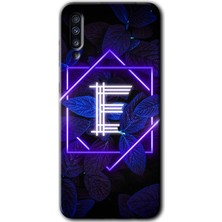 MRC İletişim Samsung Galaxy A70 Kılıf Hd Desen Baskılı Arka Kapak + Temperli Cam - Dark Neon Yaprak E Harfi