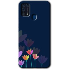 MRC İletişim Samsung Galaxy M31 Kılıf Hd Desen Baskılı Arka Kapak + Temperli Cam - Çizim Çiçekleri