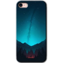 MRC İletişim iPhone 8 Kılıf Hd Desen Baskılı Arka Kapak + Temperli Cam - Night Fores Mount