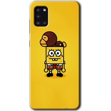 MRC İletişim Samsung Galaxy A31 Kılıf Hd Desen Baskılı Arka Kapak + Temperli Cam - Sünger Bob