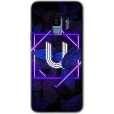 MRC İletişim Samsung Galaxy S9 Kılıf Hd Desen Baskılı Arka Kapak + Temperli Cam - Dark Neon Yaprak U Harfi