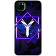 MRC İletişim Huawei Y5P Kılıf Hd Desen Baskılı Arka Kapak + Temperli Cam - Dark Neon Yaprak Y Harfi