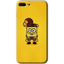 MRC İletişim iPhone 8 Plus Kılıf Hd Desen Baskılı Arka Kapak + Temperli Cam - Sünger Bob