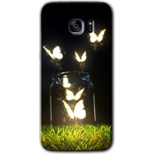 MRC İletişim Samsung Galaxy S7 Edge Kılıf Hd Desen Baskılı Arka Kapak + Temperli Cam - Işıklı Kelebekler