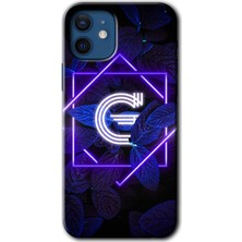 MRC İletişim iPhone 12 Kılıf Hd Desen Baskılı Arka Kapak + Temperli Cam - Dark Neon Yaprak G Harfi