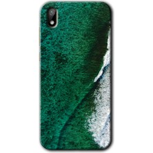 MRC İletişim Huawei Y5 2019 Kılıf Hd Desen Baskılı Arka Kapak + Temperli Cam - Yeşil Okyanus