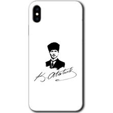 MRC İletişim iPhone Xs Kılıf Hd Desen Baskılı Arka Kapak + Temperli Cam - Kemal Atatürk Imza