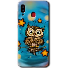 MRC İletişim Samsung Galaxy A30 Kılıf Hd Desen Baskılı Arka Kapak + Temperli Cam - Owl Bird Stars