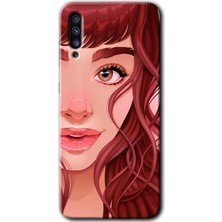 MRC İletişim Samsung Galaxy A70 Kılıf Hd Desen Baskılı Arka Kapak + Temperli Cam - Kızıl Kız