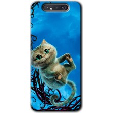 MRC İletişim Samsung Galaxy A80 Kılıf Hd Desen Baskılı Arka Kapak + Temperli Cam - Çılgın Kedi