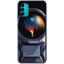 MRC İletişim General Mobile Gm 21 Plus Kılıf Hd Desen Baskılı Arka Kapak + Temperli Cam - Astronot
