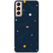 MRC İletişim Samsung Galaxy S21 Kılıf Hd Desen Baskılı Arka Kapak + Temperli Cam - Çizim Gezegen