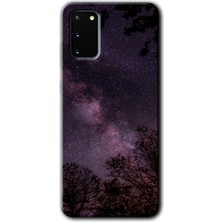 MRC İletişim Samsung Galaxy S20 Kılıf Hd Desen Baskılı Arka Kapak + Temperli Cam - Gece Galaksi