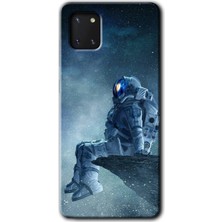 MRC İletişim Samsung Galaxy A81 Kılıf Hd Desen Baskılı Arka Kapak + Temperli Cam - Astronot Yalnızlığı