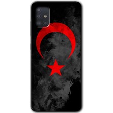 MRC İletişim Samsung Galaxy A51 Kılıf Hd Desen Baskılı Arka Kapak + Temperli Cam - Black Ayyıldız