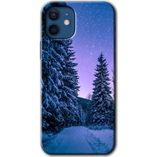 MRC İletişim iPhone 12 Mini Kılıf Hd Desen Baskılı Arka Kapak + Temperli Cam - Kış Manzarası