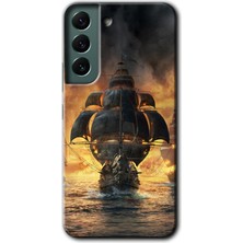 MRC İletişim Samsung Galaxy S22 Kılıf Hd Desen Baskılı Arka Kapak + Temperli Cam - Siyah Inci