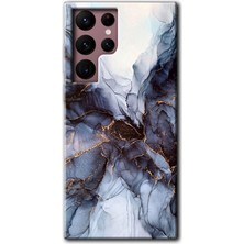 MRC İletişim Samsung Galaxy S22 Ultra Kılıf Hd Desen Baskılı Arka Kapak + Temperli Cam - Otantik Mermer