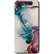 MRC İletişim Samsung Galaxy A80 Kılıf Hd Desen Baskılı Arka Kapak + Temperli Cam - Liquid Mermer