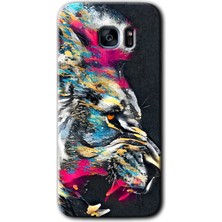 MRC İletişim Samsung Galaxy S7 Edge Kılıf Hd Desen Baskılı Arka Kapak + Temperli Cam - Colorfull Aslan