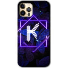 MRC İletişim iPhone 11 Pro Kılıf Hd Desen Baskılı Arka Kapak + Temperli Cam - Dark Neon Yaprak K Harfi