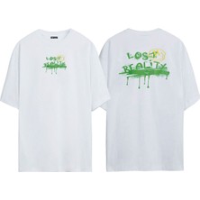 The Wert Lost Realitx Baskılı Oversize Beyaz Tshirt
