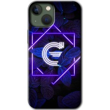 MRC İletişim iPhone 13 Kılıf Hd Desen Baskılı Arka Kapak + Temperli Cam - Dark Neon Yaprak G Harfi