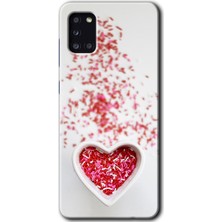 MRC İletişim Samsung Galaxy A31 Kılıf Hd Desen Baskılı Arka Kapak + Temperli Cam - Kalpli Şekerleme
