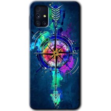 MRC İletişim Samsung Galaxy M31S Kılıf Hd Desen Baskılı Arka Kapak + Temperli Cam - Gizemli Pusula