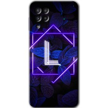 MRC İletişim Samsung Galaxy A22 Kılıf Hd Desen Baskılı Arka Kapak + Temperli Cam - Dark Neon Yaprak L Harfi