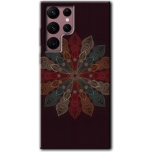 MRC İletişim Samsung Galaxy S22 Ultra Kılıf Hd Desen Baskılı Arka Kapak + Temperli Cam - Mandala Flower Wal