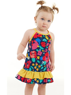 Denokids Çiçekli Kız Bebek Poplin Pamuklu Yazlık Elbise