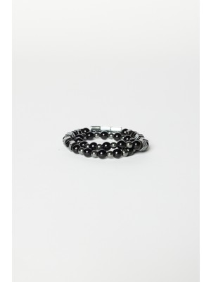 ALTINYILDIZ CLASSICS Erkek Siyah-gri Deri Bileklik