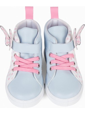 First Step Pembe Puantiye Desenli Kurdele Detaylı Cırt Cırtlı Lastikli Açık Mavi Kız Çocuk Günlük Sneaker Spor AYAKKABI-S-1005