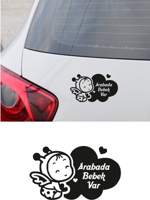 New Jargon Arabada Bebek Var Yazısı ve Melek Stickeri Yapıştırması 15X9CM