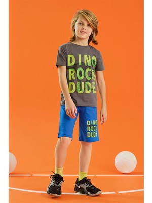 03-10 Yaş Erkek Çocuk Dinodu Kısa Kollu Şortlu Pijama Takımı