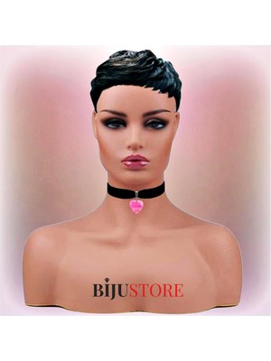 BijuStore Pembe Damarlı Akik Kadın Siyah Kadife Choker Kolye