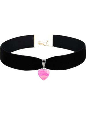 BijuStore Pembe Damarlı Akik Kadın Siyah Kadife Choker Kolye