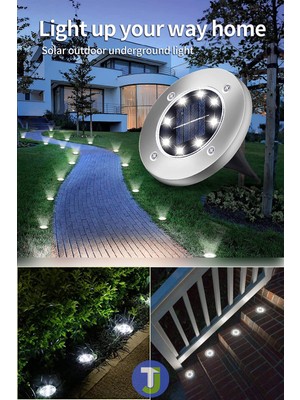 Technojet 1 Adet Beyaz Işık Solar 8 Ledli Kazıklı Çim Zemin Bahçe Aydınlatma Güneş Enerjili 3W
